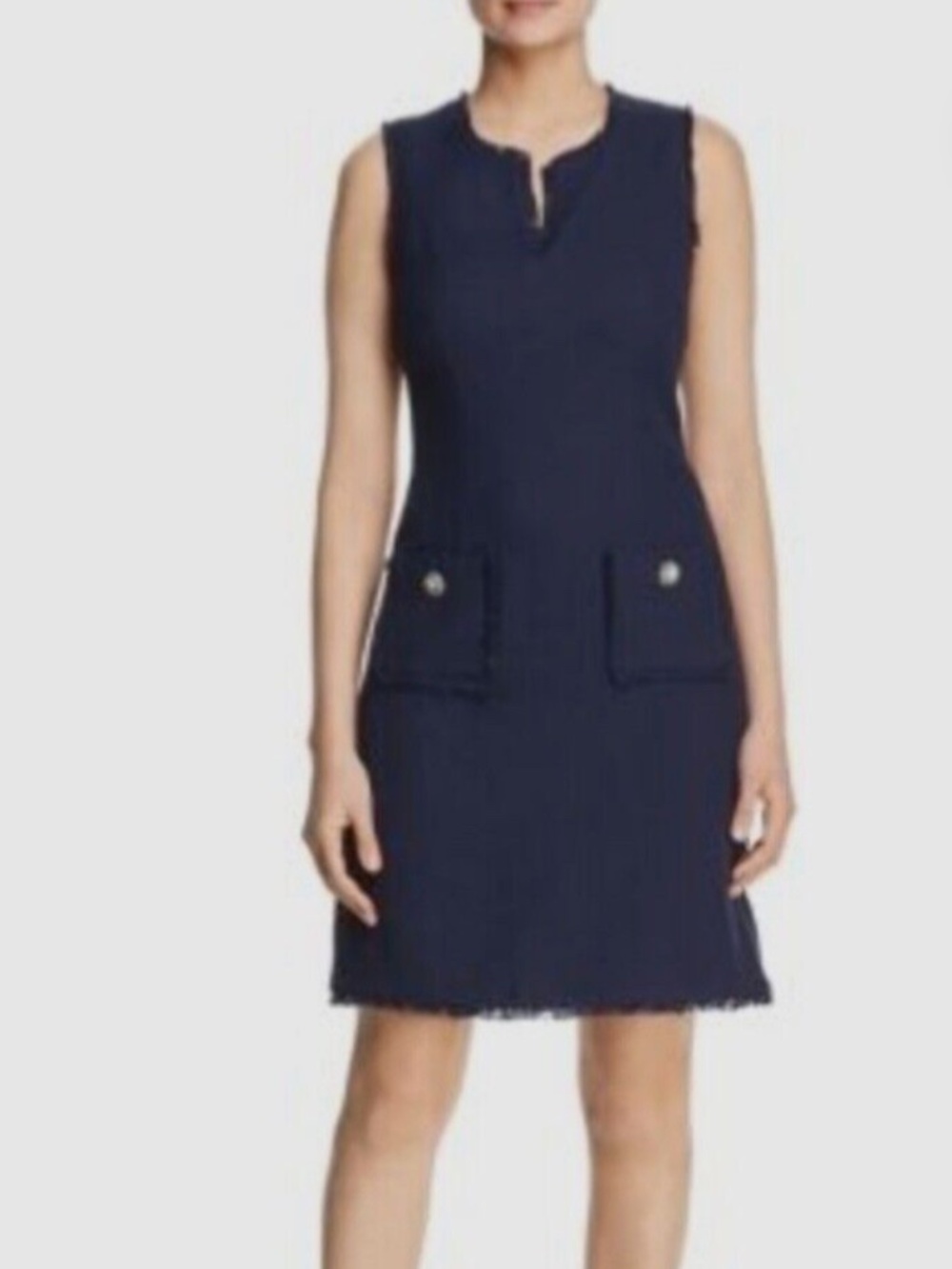 Karl Lagerfeld Tonal Tweed Pocket Sheath Dress Navy Sz 8